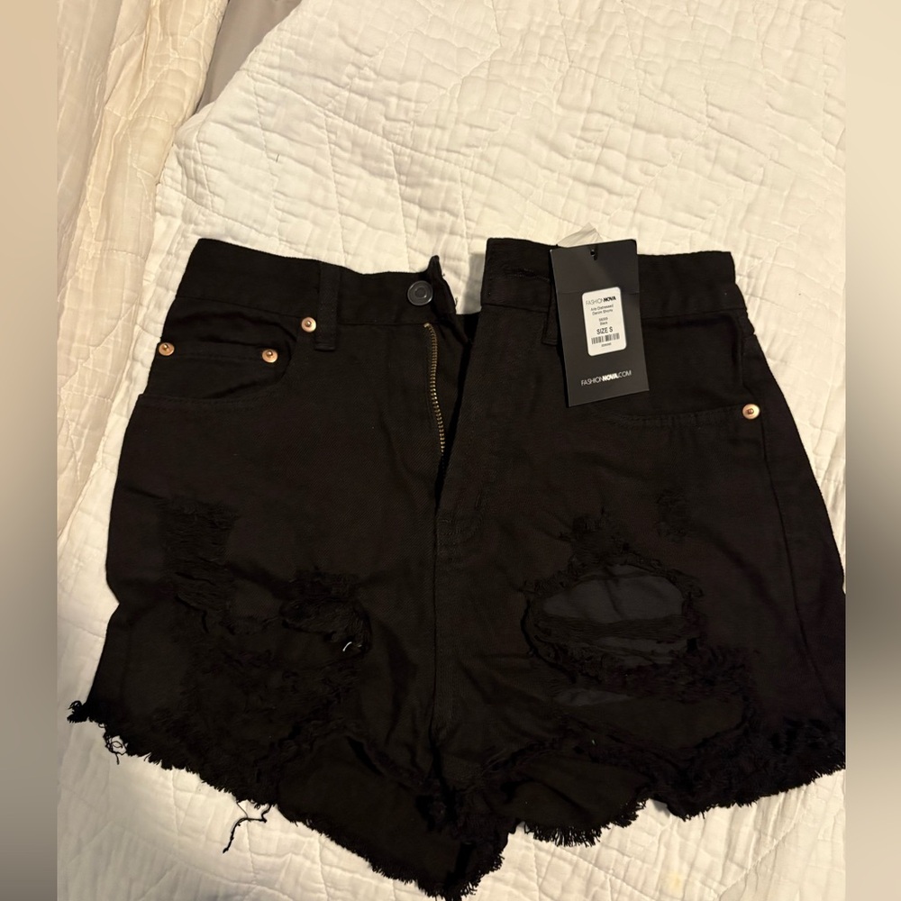 Fashion Nova Black Distressed Jean Shorts